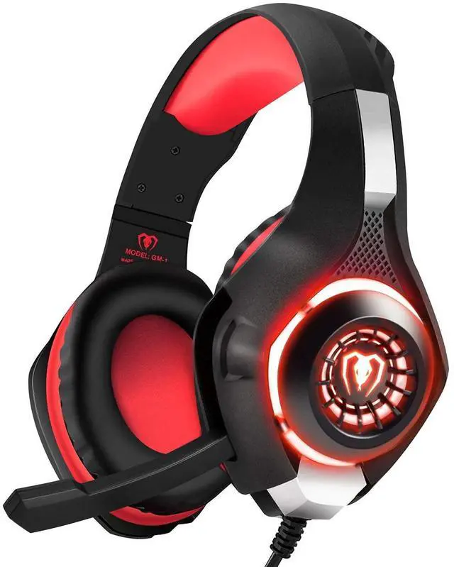 Main image of Wired Gaming Headset for PS4 PS5 Xbox One PC Over-Ear Headphones with Surround Sound, Noise Canceling Mic, Soft Memory Foam, LED Light, 3.5mm Jack for Console & Laptop (Red)
