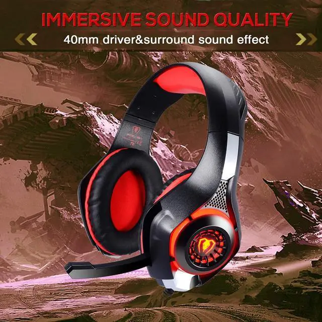 Alt view image 3 of 7 - Wired Gaming Headset for PS4 PS5 Xbox One PC Over-Ear Headphones with Surround Sound, Noise Canceling Mic, Soft Memory Foam, LED Light, 3.5mm Jack for Console & Laptop (Red)