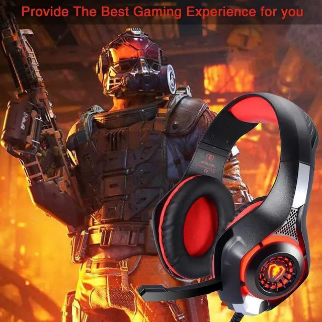 Alt view image 7 of 7 - Wired Gaming Headset for PS4 PS5 Xbox One PC Over-Ear Headphones with Surround Sound, Noise Canceling Mic, Soft Memory Foam, LED Light, 3.5mm Jack for Console & Laptop (Red)