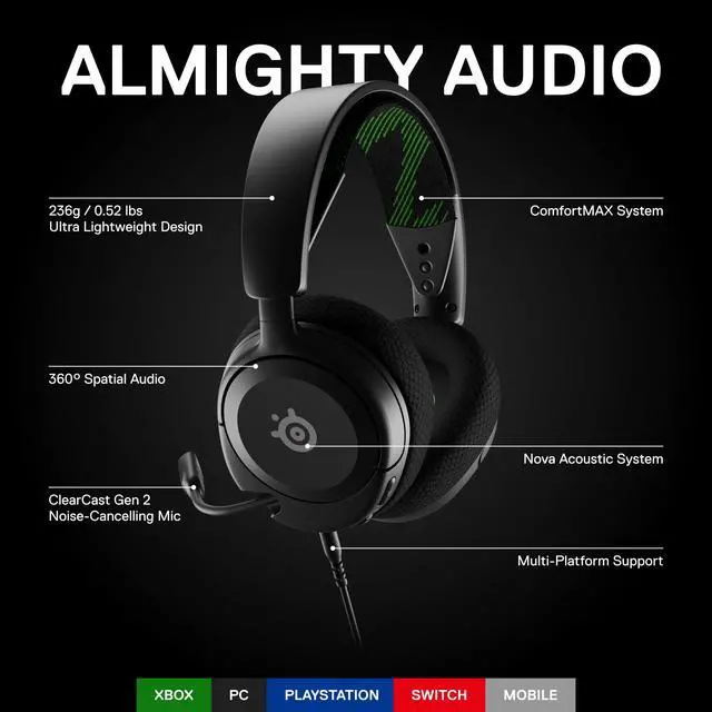 Alt view image 2 of 7 - Arctis Nova 1X Gaming Headset - Signature Arctis Sound - ClearCast Gen 2 Mic - Compatible with Xbox Series X|S, PC, Playstation, Switch, and Mobile