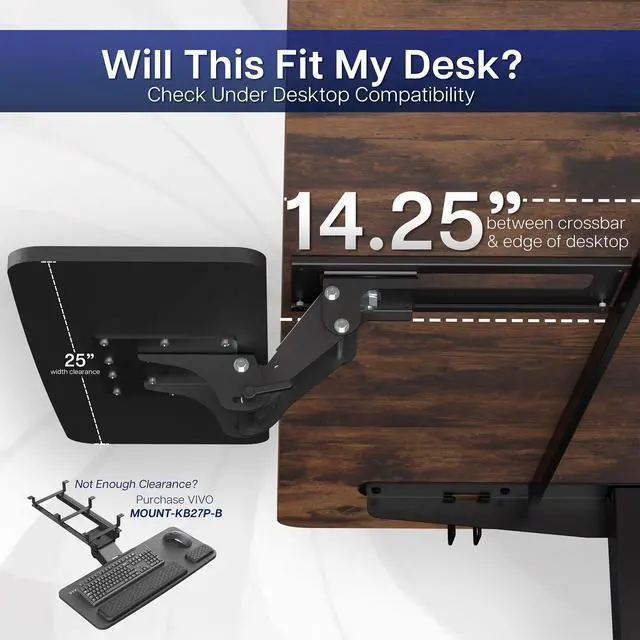 Alt view image 4 of 7 - Adjustable Computer Keyboard & Mouse Platform Tray Ergonomic Under Table Desk Mount Drawer Underdesk Shelf (MOUNT-KB03B)