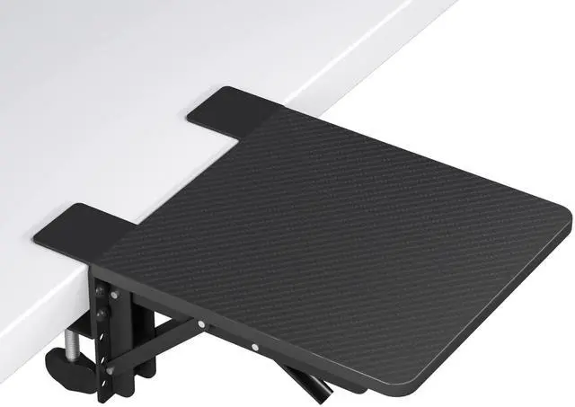 Main image of Ergonomic Desk Extender Tray, 9.5"x9.1" Table Mount Arm Wrist Rest Shelf, 90°Foldable Elbow Support, Clamp on Computer Arm Rest for Desk, Office & Home Use,Durable Easy to Install,Black pattern