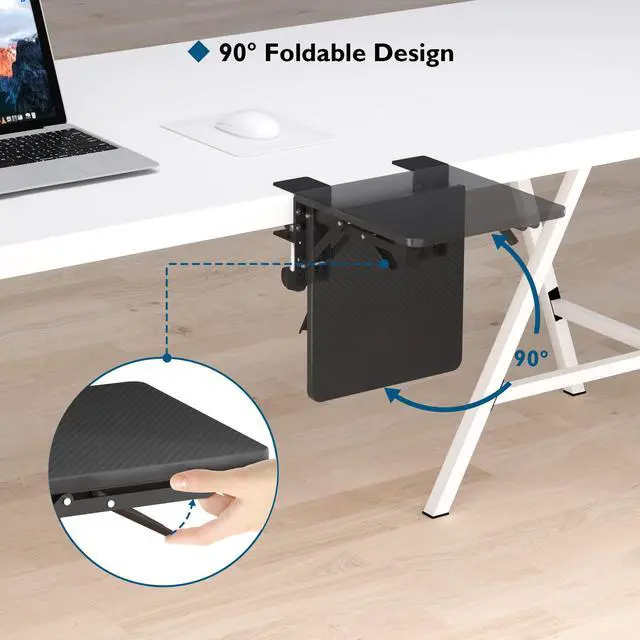Alt view image 3 of 7 - Ergonomic Desk Extender Tray, 9.5"x9.1" Table Mount Arm Wrist Rest Shelf, 90°Foldable Elbow Support, Clamp on Computer Arm Rest for Desk, Office & Home Use,Durable Easy to Install,Black pattern