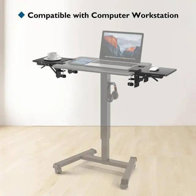 Alt view image 5 of 7 - Ergonomic Desk Extender Tray, 9.5"x9.1" Table Mount Arm Wrist Rest Shelf, 90°Foldable Elbow Support, Clamp on Computer Arm Rest for Desk, Office & Home Use,Durable Easy to Install,Black pattern
