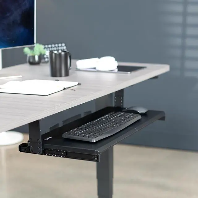 Alt view image 2 of 7 - Large Height Adjustable Under Desk Keyboard Tray, 27 x 11 inch Slide-Out Platform Computer Drawer for Typing, Black, MOUNT-KB27HB