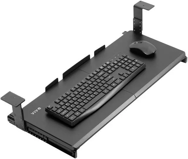 Main image of Large Height Adjustable Under Desk Keyboard Tray, 27 x 11 inch Slide-Out Platform Computer Drawer for Typing, Black, MOUNT-KB27HB