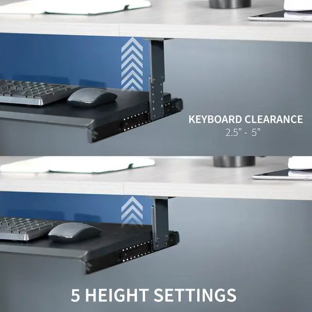 Alt view image 6 of 7 - Large Height Adjustable Under Desk Keyboard Tray, 27 x 11 inch Slide-Out Platform Computer Drawer for Typing, Black, MOUNT-KB27HB
