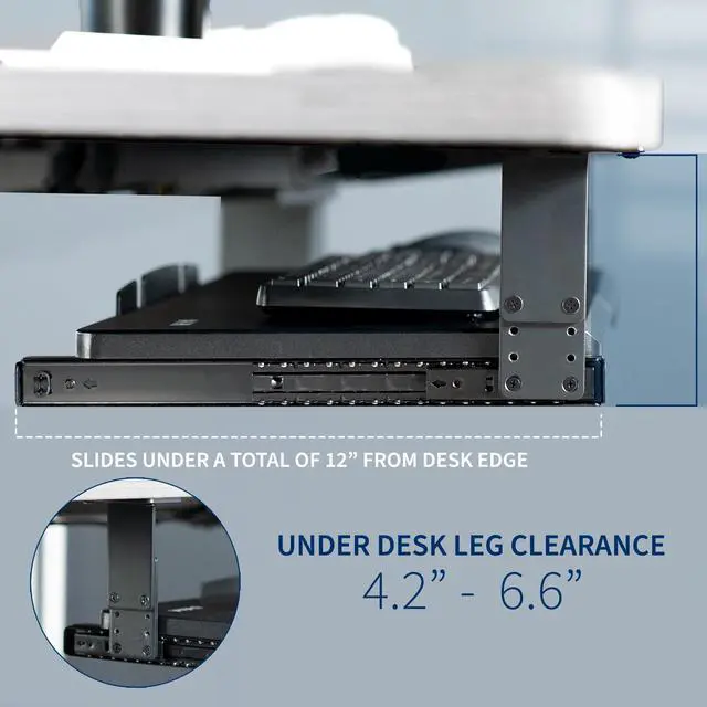 Alt view image 5 of 7 - Large Height Adjustable Under Desk Keyboard Tray, 27 x 11 inch Slide-Out Platform Computer Drawer for Typing, Black, MOUNT-KB27HB