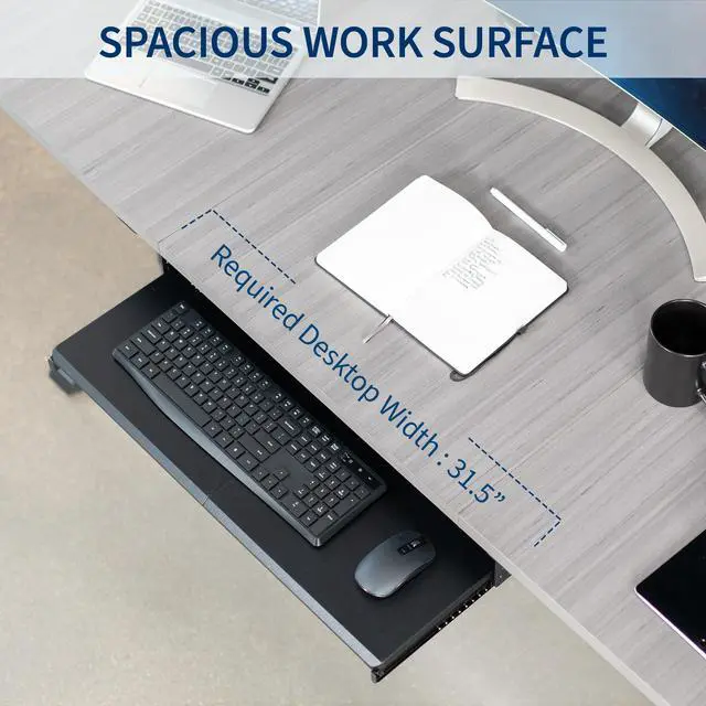 Alt view image 7 of 7 - Large Height Adjustable Under Desk Keyboard Tray, 27 x 11 inch Slide-Out Platform Computer Drawer for Typing, Black, MOUNT-KB27HB