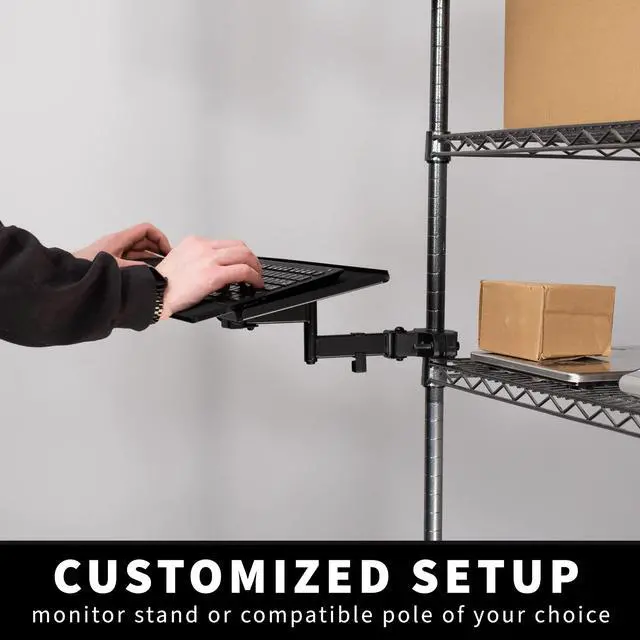 Alt view image 2 of 7 - Inch Keyboard and Mouse Tray Pole Mount, 360 Degree Rotation, Neutral Writing Position, Black, Mount-POLEKB