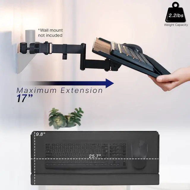 Alt view image 4 of 7 - Inch Keyboard and Mouse Tray Pole Mount, 360 Degree Rotation, Neutral Writing Position, Black, Mount-POLEKB
