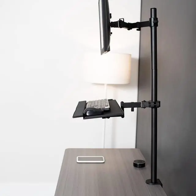 Alt view image 7 of 7 - Inch Keyboard and Mouse Tray Pole Mount, 360 Degree Rotation, Neutral Writing Position, Black, Mount-POLEKB