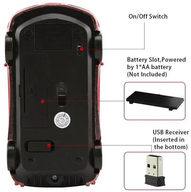 Alt view image 3 of 4 - Wireless Mouse Sport Car Mouse Computer Optical Mice for PC Laptop MAC (Gold)
