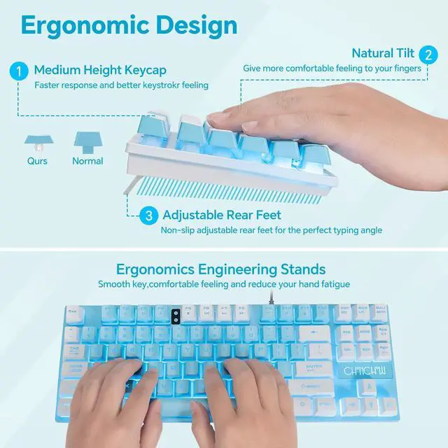 Alt view image 4 of 7 - Blue Keyboard and Mouse Combo, 87 Keys TKL USB Wired LED Light Up Backlit Keyboard, 800-3200 DPI RGB Mouse, Blue Mouse and Keyboard Combo for PS4 PS5 PC Laptop Mac Computers