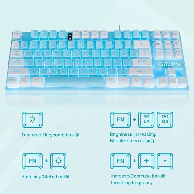 Alt view image 5 of 7 - Blue Keyboard and Mouse Combo, 87 Keys TKL USB Wired LED Light Up Backlit Keyboard, 800-3200 DPI RGB Mouse, Blue Mouse and Keyboard Combo for PS4 PS5 PC Laptop Mac Computers