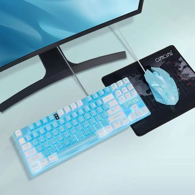Alt view image 7 of 7 - Blue Keyboard and Mouse Combo, 87 Keys TKL USB Wired LED Light Up Backlit Keyboard, 800-3200 DPI RGB Mouse, Blue Mouse and Keyboard Combo for PS4 PS5 PC Laptop Mac Computers