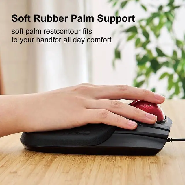 Alt view image 5 of 7 - Trackball Mouse, Wired, Finger-Operated, 8-Button Function, Palm Rest Attached, 52mm Smooth Red Ball Windows11, macOS (M-HT1URBK)