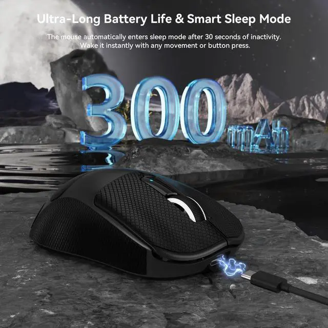 Alt view image 6 of 7 - Wireless Gaming Mouse,40K DPI,39g Lightweight Gaming Mouse,PAW3395PRO Optical Sensor,Tri-Mode BT5.1/2.4G/USB-C PC Game Mice,Programmable Buttons,300mAh Battery for PC/Laptop/Mac-Griptape