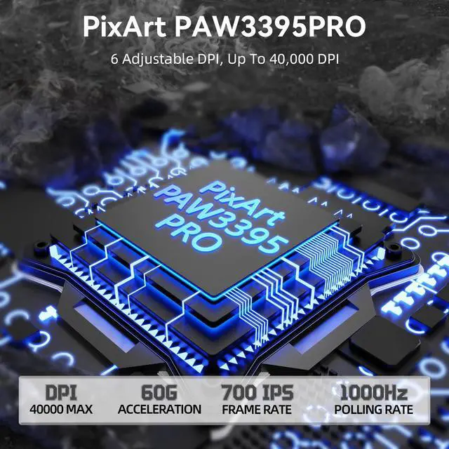 Alt view image 3 of 7 - Wireless Gaming Mouse,40K DPI,39g Lightweight Gaming Mouse,PAW3395PRO Optical Sensor,Tri-Mode BT5.1/2.4G/USB-C PC Game Mice,Programmable Buttons,300mAh Battery for PC/Laptop/Mac-Griptape