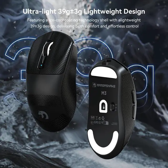 Alt view image 7 of 7 - Wireless Gaming Mouse,40K DPI,39g Lightweight Gaming Mouse,PAW3395PRO Optical Sensor,Tri-Mode BT5.1/2.4G/USB-C PC Game Mice,Programmable Buttons,300mAh Battery for PC/Laptop/Mac-Griptape