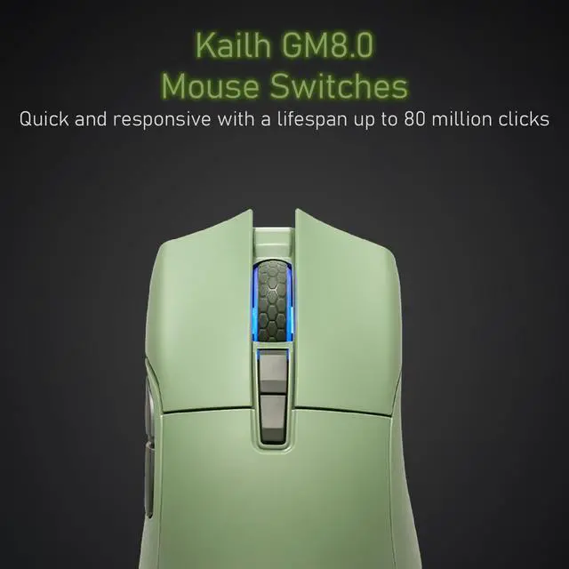 Alt view image 5 of 7 - Wireless Gaming Mouse, Triple Mode 2.4G/ Bluetooth/USB-C Detachable Cable Gaming Mouse, Kailh GM8.0 Mouse Switches, Advanced PixArt PAW3395 Optical Sensor, Up to 26,000 DPI - Olive Green