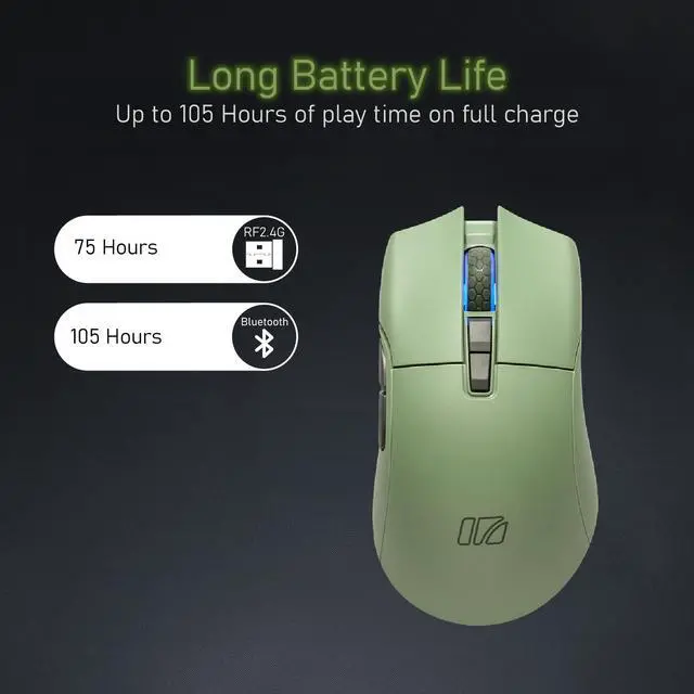Alt view image 7 of 7 - Wireless Gaming Mouse, Triple Mode 2.4G/ Bluetooth/USB-C Detachable Cable Gaming Mouse, Kailh GM8.0 Mouse Switches, Advanced PixArt PAW3395 Optical Sensor, Up to 26,000 DPI - Olive Green