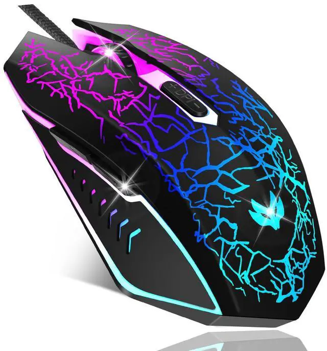 Main image of Wired Gaming Mouse, 4-Color LED Light Computer Mouse, Ergonomic Mouse with 6 Silent Click Buttons, 3 Adjustable 2400 DPI USB Wired Mouse for Laptop, PC, Mac, Black