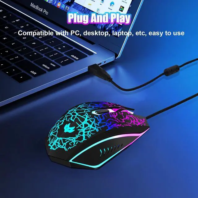 Alt view image 2 of 7 - Wired Gaming Mouse, 4-Color LED Light Computer Mouse, Ergonomic Mouse with 6 Silent Click Buttons, 3 Adjustable 2400 DPI USB Wired Mouse for Laptop, PC, Mac, Black