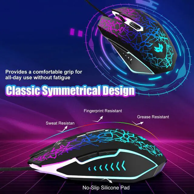 Alt view image 5 of 7 - Wired Gaming Mouse, 4-Color LED Light Computer Mouse, Ergonomic Mouse with 6 Silent Click Buttons, 3 Adjustable 2400 DPI USB Wired Mouse for Laptop, PC, Mac, Black