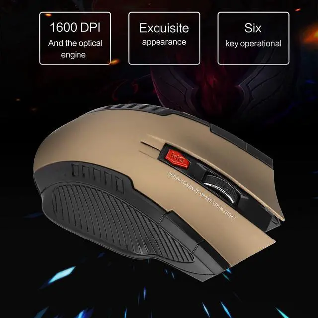 Alt view image 2 of 7 - Mechanical Gaming 2.4G Mouse, 1000/1200/1600 3-Speed DPI Ergonomic Mouse with A USB Receiver, for Office/Home/Desktop/Computer/Notebook (Gold)