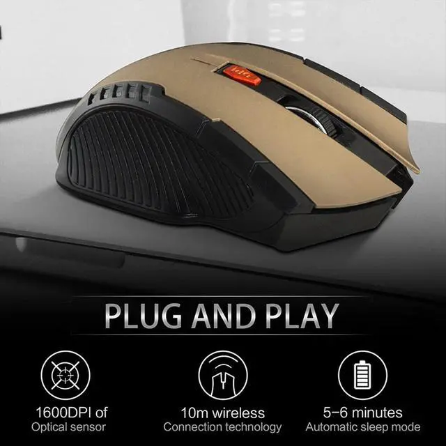 Alt view image 3 of 7 - Mechanical Gaming 2.4G Mouse, 1000/1200/1600 3-Speed DPI Ergonomic Mouse with A USB Receiver, for Office/Home/Desktop/Computer/Notebook (Gold)