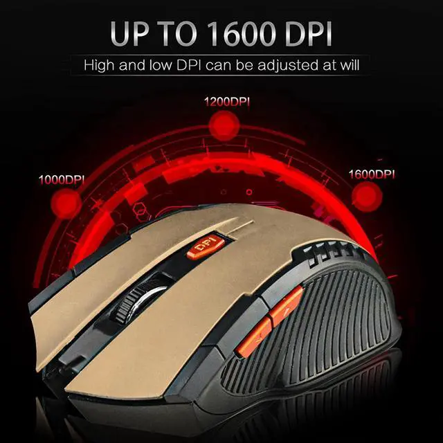 Alt view image 4 of 7 - Mechanical Gaming 2.4G Mouse, 1000/1200/1600 3-Speed DPI Ergonomic Mouse with A USB Receiver, for Office/Home/Desktop/Computer/Notebook (Gold)