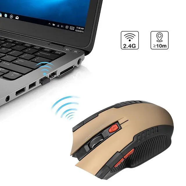 Alt view image 5 of 7 - Mechanical Gaming 2.4G Mouse, 1000/1200/1600 3-Speed DPI Ergonomic Mouse with A USB Receiver, for Office/Home/Desktop/Computer/Notebook (Gold)