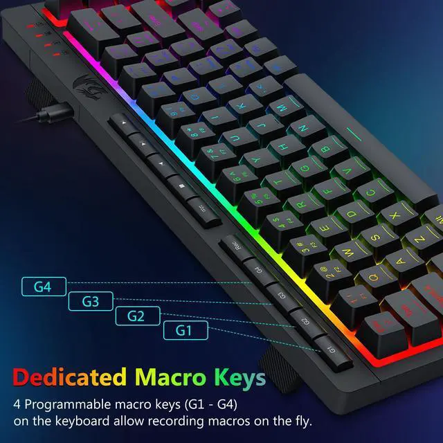 Alt view image 4 of 7 - Wired Gaming Keyboard and Mouse Combo, RGB Backlit, 60% Mini Macro Membrane Keyboard with Anti-Ghosting & Multimedia Keys + 8000 DPI Programmable Optical Mice for PC Laptop