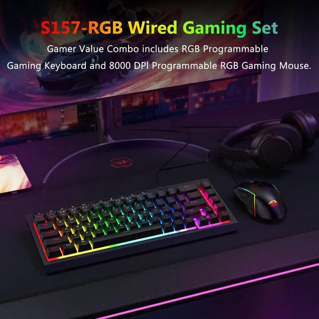 Alt view image 2 of 7 - Wired Gaming Keyboard and Mouse Combo, RGB Backlit, 60% Mini Macro Membrane Keyboard with Anti-Ghosting & Multimedia Keys + 8000 DPI Programmable Optical Mice for PC Laptop