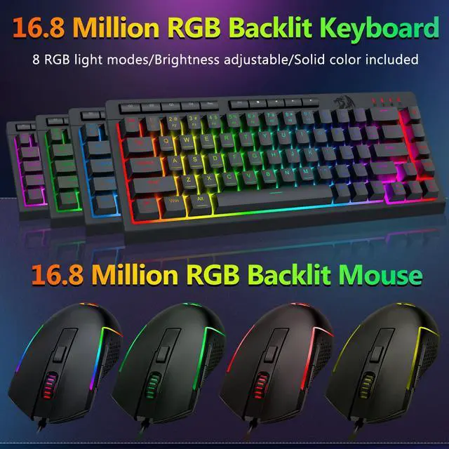 Alt view image 3 of 7 - Wired Gaming Keyboard and Mouse Combo, RGB Backlit, 60% Mini Macro Membrane Keyboard with Anti-Ghosting & Multimedia Keys + 8000 DPI Programmable Optical Mice for PC Laptop