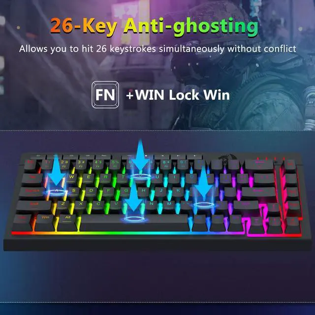 Alt view image 5 of 7 - Wired Gaming Keyboard and Mouse Combo, RGB Backlit, 60% Mini Macro Membrane Keyboard with Anti-Ghosting & Multimedia Keys + 8000 DPI Programmable Optical Mice for PC Laptop