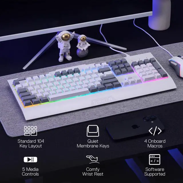 Alt view image 2 of 7 - Gaming Keyboard & Mouse Combo, 104 Keys K525 Wired RGB Membrane Keyboard and 10000 DPI Wired M616 Gaming Mouse Bundle