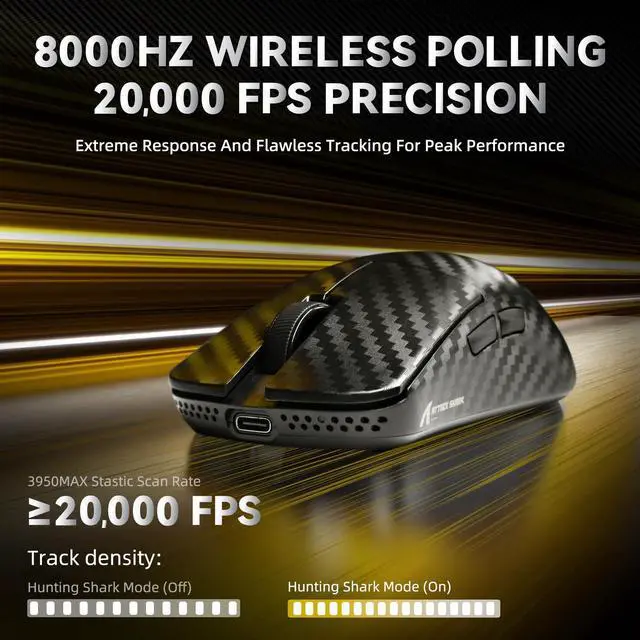 Alt view image 4 of 7 - R11 Ultra 8K Carbon Fiber Wireless Gaming Mouse,PAW3950 MAX Sensor,49g Ultra-Lightweight,Nordic 52840 MCU Chip,42000 DPI,Wired/BT/2.4GHz Wirelss Programmable Mouse for PC/Mac(Wave)