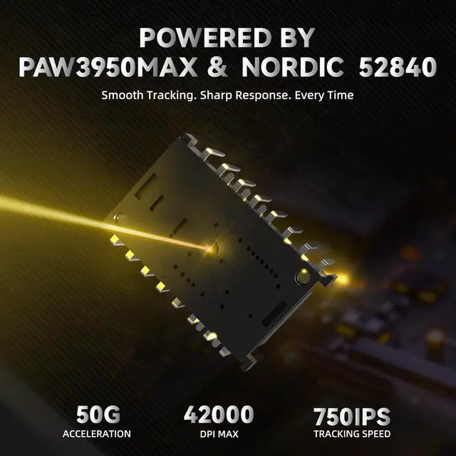 Alt view image 5 of 7 - R11 Ultra 8K Carbon Fiber Wireless Gaming Mouse,PAW3950 MAX Sensor,49g Ultra-Lightweight,Nordic 52840 MCU Chip,42000 DPI,Wired/BT/2.4GHz Wirelss Programmable Mouse for PC/Mac(Wave)