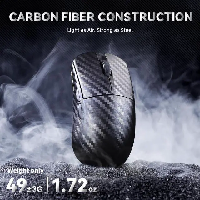 Alt view image 3 of 7 - R11 Ultra 8K Carbon Fiber Wireless Gaming Mouse,PAW3950 MAX Sensor,49g Ultra-Lightweight,Nordic 52840 MCU Chip,42000 DPI,Wired/BT/2.4GHz Wirelss Programmable Mouse for PC/Mac(Wave)