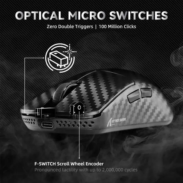 Alt view image 6 of 7 - R11 Ultra 8K Carbon Fiber Wireless Gaming Mouse,PAW3950 MAX Sensor,49g Ultra-Lightweight,Nordic 52840 MCU Chip,42000 DPI,Wired/BT/2.4GHz Wirelss Programmable Mouse for PC/Mac(Wave)