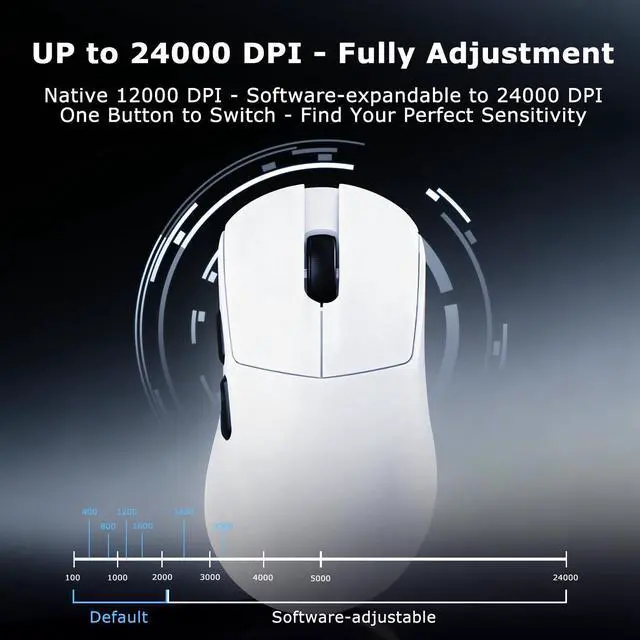 Alt view image 5 of 7 - Wireless Gaming Mouse, Tri-Mode 2.4G/Bluetooth/Wired, 800mAh Battery Inside a 61g Ultra-Light Shell, 24000 DPI, 6 Programmable Buttons, Right-Handed Ergonomic, On-Board Memory White