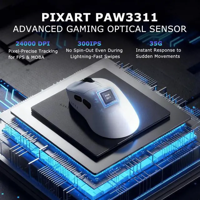 Alt view image 6 of 7 - Wireless Gaming Mouse, Tri-Mode 2.4G/Bluetooth/Wired, 800mAh Battery Inside a 61g Ultra-Light Shell, 24000 DPI, 6 Programmable Buttons, Right-Handed Ergonomic, On-Board Memory White