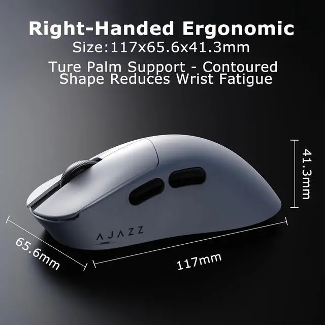 Alt view image 7 of 7 - Wireless Gaming Mouse, Tri-Mode 2.4G/Bluetooth/Wired, 800mAh Battery Inside a 61g Ultra-Light Shell, 24000 DPI, 6 Programmable Buttons, Right-Handed Ergonomic, On-Board Memory White