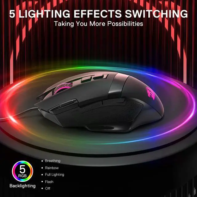 Alt view image 3 of 7 - RGB Gaming Mouse, 12800 DPI Wired Optical Mouse with 8 Programmable Buttons & Ergonomic Natural Grip Build, Software Supports DIY Keybinds