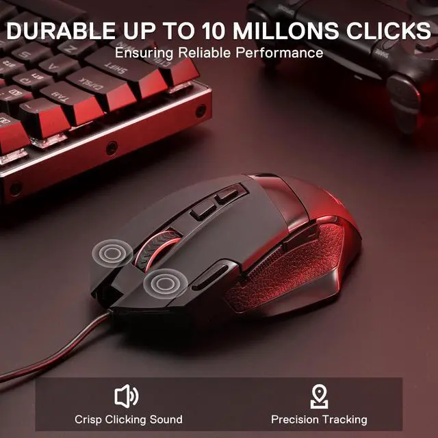 Alt view image 4 of 7 - RGB Gaming Mouse, 12800 DPI Wired Optical Mouse with 8 Programmable Buttons & Ergonomic Natural Grip Build, Software Supports DIY Keybinds