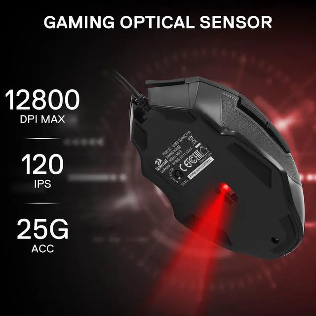 Alt view image 7 of 7 - RGB Gaming Mouse, 12800 DPI Wired Optical Mouse with 8 Programmable Buttons & Ergonomic Natural Grip Build, Software Supports DIY Keybinds
