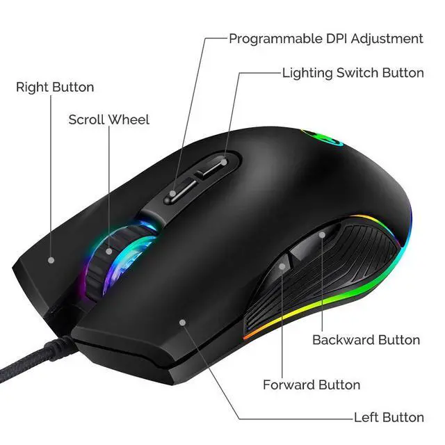 Alt view image 2 of 7 - RGB LED Gaming Mice,Wired USB C Port for Apple MacBook,Computer or Laptops with Type C Port-Black