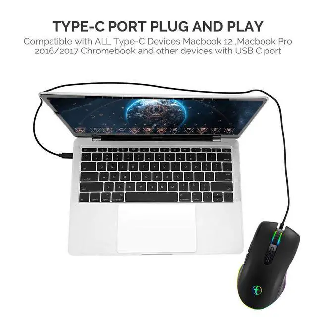 Alt view image 6 of 7 - RGB LED Gaming Mice,Wired USB C Port for Apple MacBook,Computer or Laptops with Type C Port-Black